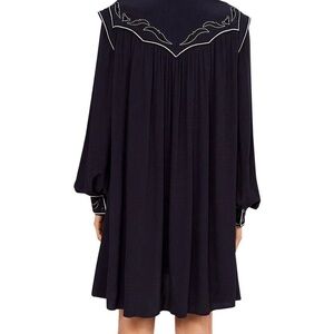 Elegant Western Navy Embroidered Long Sleeve Dress. Made in Paris. 100% Viscose